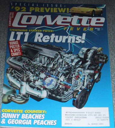 CORVETTE FEVER 1991 OCT -  LT-1vsLT1, JEWEL BLUE '61,'67 CONV, CUTAWAY,'78 SQUAD